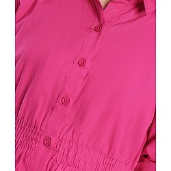 Pine Kids Cotton Full Sleeves Solid Color Embroidered Frock - Pink