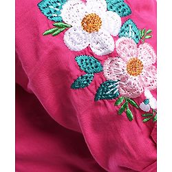 Pine Kids Cotton Full Sleeves Solid Color Embroidered Frock - Pink