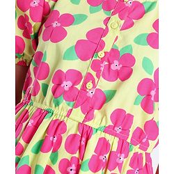 Pine Kids 100% Cotton Puff Half Sleeves Frock Floral Print- Pink & Yellow