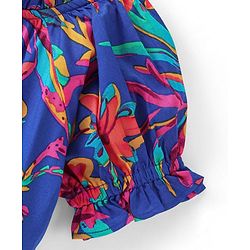 Pine Kids 100% Cotton Woven Half Sleeves Elasticated Neck Floral Print Top - Blue