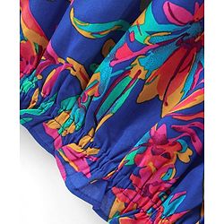 Pine Kids 100% Cotton Woven Half Sleeves Elasticated Neck Floral Print Top - Blue