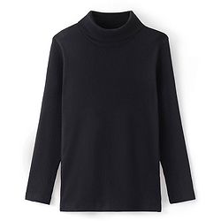 Pine Kids 100% Cotton Full Sleeves Turtle Neck Textured Skivi T-Shirt Solid Color - Black