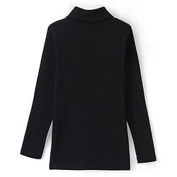 Pine Kids 100% Cotton Full Sleeves Turtle Neck Textured Skivi T-Shirt Solid Color - Black