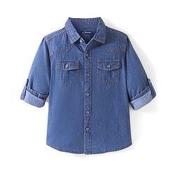 Pine Kids 100% Cotton Full Sleeves Denim Washed Shirt - Blue