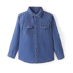 Pine Kids 100% Cotton Full Sleeves Denim Washed Shirt - Blue