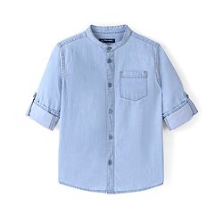 Pine Kids 100% Cotton Full Sleeves Denim Shirts - MId Blue