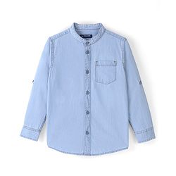 Pine Kids 100% Cotton Full Sleeves Denim Shirts - MId Blue