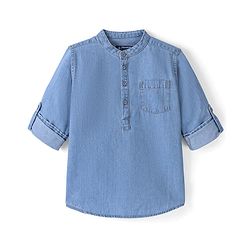 Pine Kids 100% Cotton Full Sleeves Denim Kurta Shirt - Blue