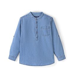 Pine Kids 100% Cotton Full Sleeves Denim Kurta Shirt - Blue