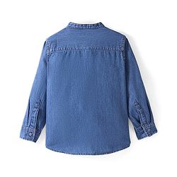 Pine Kids Denim Full Sleeves Washed Shirt With Mandarin Collar- Mid Blue