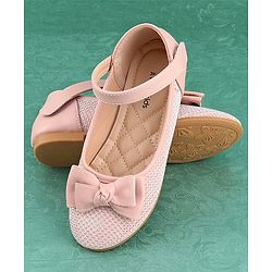 Pine Kids Textured & Bow Applique Bellies  with Velcro Closure - Pink