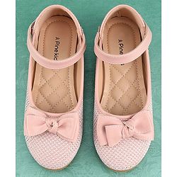 Pine Kids Textured & Bow Applique Bellies  with Velcro Closure - Pink
