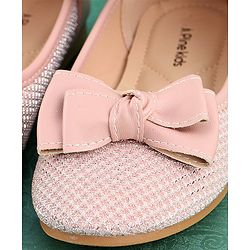 Pine Kids Textured & Bow Applique Bellies  with Velcro Closure - Pink
