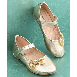Pine Kids Velcro Closure Bellies with Bow Applique - Golden