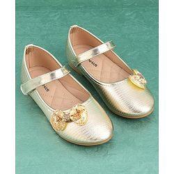 Pine Kids Velcro Closure Bellies with Bow Applique - Golden