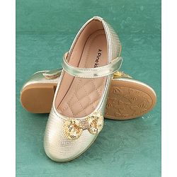 Pine Kids Velcro Closure Bellies with Bow Applique - Golden
