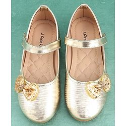 Pine Kids Velcro Closure Bellies with Bow Applique - Golden