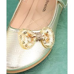 Pine Kids Velcro Closure Bellies with Bow Applique - Golden