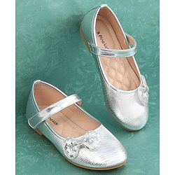 Pine Kids Velcro Closure Bellies with Bow Applique - Silver