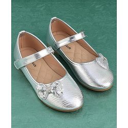 Pine Kids Velcro Closure Bellies with Bow Applique - Silver