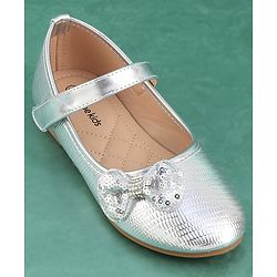 Pine Kids Velcro Closure Bellies with Bow Applique - Silver