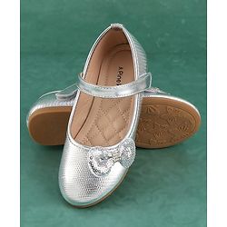 Pine Kids Velcro Closure Bellies with Bow Applique - Silver