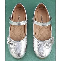 Pine Kids Velcro Closure Bellies with Bow Applique - Silver
