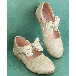 Pine Kids Velcro Closure Bellies with Bow Applique - Golden