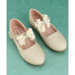 Pine Kids Velcro Closure Bellies with Bow Applique - Golden