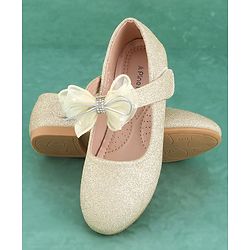 Pine Kids Velcro Closure Bellies with Bow Applique - Golden
