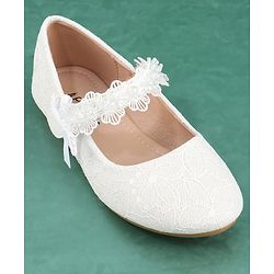Pine Kids Velcro Closure Bellies with Flower Applique - White
