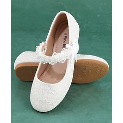 Pine Kids Velcro Closure Bellies with Flower Applique - White