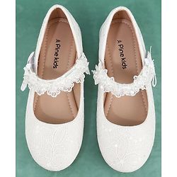 Pine Kids Velcro Closure Bellies with Flower Applique - White