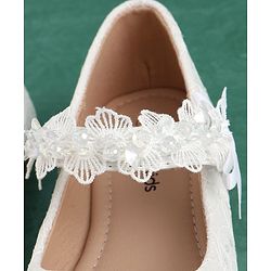 Pine Kids Velcro Closure Bellies with Flower Applique - White