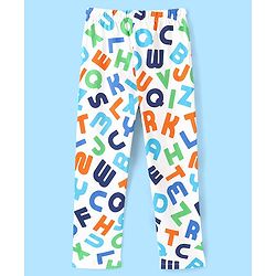 Pine Kids Cotton Knit Full Sleeves Alphabet Printed Night Suit - Multicolour