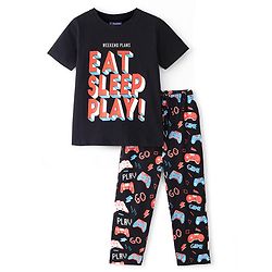 Pine Kids Half Sleeves Chest Printed Night Suit with All Over Printed Bottom - Black