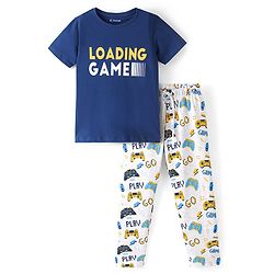 Pine Kids 100% Cotton Bio Washed Single Jersey Half Sleeves Night Suit with Loading Game Printed -Limoges & Snow White