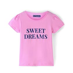 Pine Kids Half Sleeve Text Print & Polka Dot Night Suit - Pink & Navy Blue