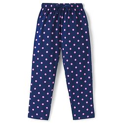 Pine Kids Half Sleeve Text Print & Polka Dot Night Suit - Pink & Navy Blue
