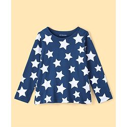 Pine Kids Cotton Full Sleeves Night Suit With Polka Print All Over Star Printed - Blue
