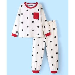 Pine Kids Cotton Full Sleeves Night Suit Star Print - Red & Black