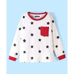 Pine Kids Cotton Full Sleeves Night Suit Star Print - Red & Black