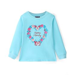 Pine Kids 100% Cotton Knit Full Sleeves Floral Printed Night Suit - Tanager Turquoise