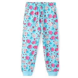 Pine Kids 100% Cotton Knit Full Sleeves Floral Printed Night Suit - Tanager Turquoise