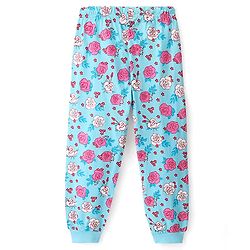 Pine Kids 100% Cotton Knit Full Sleeves Floral Printed Night Suit - Tanager Turquoise