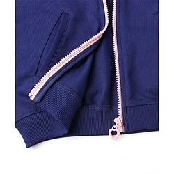 Pine Kids 100% Cotton Knit Full Sleeves Hooded Sweat Jacket with Heart Print - Blue