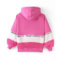 Pine Kids Full Sleeve Hooded Front Open Biowashed Sweatshirt with Glitter Butterflies - Fuchsia