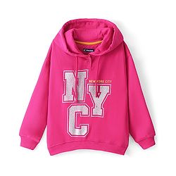 Pinekids Cotton Knit Biowashed Full Sleeves Hooded Sweatshirt With Text Print - Pink