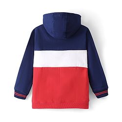 Pinekids Cotton Knit Biowashed Full Sleeves Hooded Sweatshirt With Text Print - Navy Blue & Red