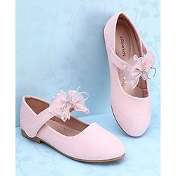 Pine Kids Slip On Party Wear Bellies with Bow Applique & Pearl Detailing - Pink